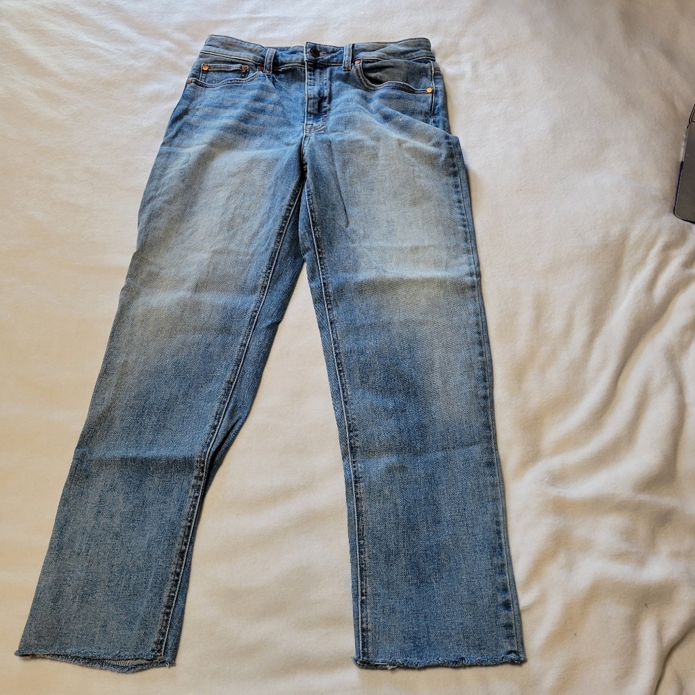 High rise raw hem slim ankle jeans